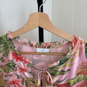 J. Jill Pink Tropical Print Tunic Shirt Womens Bell 3/4 Sleeve Pullover Size M